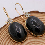 Natural Black Star Gemstone With Diamond 14k Yellow Gold Drop Earring