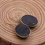 Natural Black Star Gemstone With Diamond 14k Yellow Gold Drop Earring