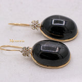 Natural Black Star Gemstone With Diamond 14k Yellow Gold Drop Earring