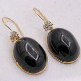 Natural Black Star Gemstone With Diamond 14k Yellow Gold Drop Earring