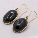 Natural Black Star Gemstone With Diamond 14k Yellow Gold Drop Earring