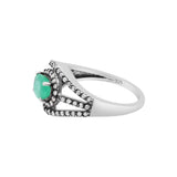 925 Sterling Silver Natural Emerald Gemstone and Diamond Band Ring