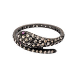 Black Rhodium Snake Natural Ruby Gemstone and Diamond 925 Sterling Silver ring