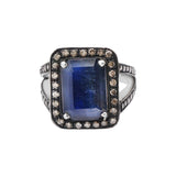 Natural Blue Sapphire Gemstone and Diamond 925 Sterling Silver Ring