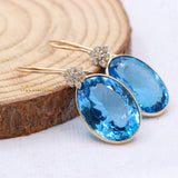 Natural Blue Topaz Gemstone With Diamond 14k Yellow Gold Drop Earring