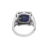Natural Blue Sapphire Gemstone and Diamond 925 Sterling Silver Ring