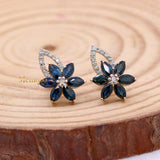 Natural Blue Sapphire Gemstone & Diamond 14k Yellow Gold Floral Earring