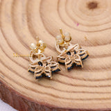 Natural Blue Sapphire Gemstone & Diamond 14k Yellow Gold Floral Earring