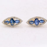 Natural Blue Sapphire Gemstone & Diamond 14k Yellow Gold Stud Earring