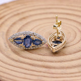 Natural Blue Sapphire Gemstone & Diamond 14k Yellow Gold Stud Earring