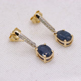 Natural Blue Sapphire & Diamond 14k Yellow Gold Drop Earring
