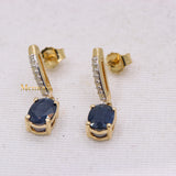 Natural Blue Sapphire & Diamond 14k Yellow Gold Drop Earring