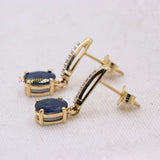 Natural Blue Sapphire & Diamond 14k Yellow Gold Drop Earring