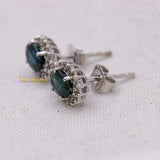 Natural Blue Sapphire Gemstone & Diamond 14k White Gold Stud Earring
