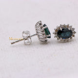 Natural Blue Sapphire Gemstone & Diamond 14k White Gold Stud Earring