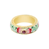 Natural Ruby Gemstone Enamel 925 Sterling Silver Gold Plated Ring