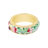 Natural Ruby Gemstone Enamel 925 Sterling Silver Gold Plated Ring