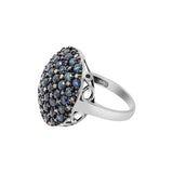 Natural Blue Sapphire Gemstone with Diamond 925 Sterling Silver Ring