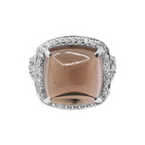 Natural Smoky Quartz Gemstone and Cubic Zircon 925 Sterling Silver Ring