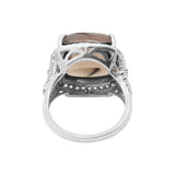 Natural Smoky Quartz Gemstone and Cubic Zircon 925 Sterling Silver Ring
