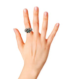 925 Sterling Silver Natural Emerald Gemstone and Diamond Antique Ring