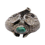 925 Sterling Silver Natural Emerald Gemstone and Diamond Antique Ring