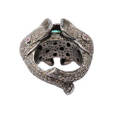 925 Sterling Silver Natural Emerald Gemstone and Diamond Antique Ring
