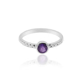 925 Sterling Silver Round Amethyst Round Cut Gemstone Texture Ring