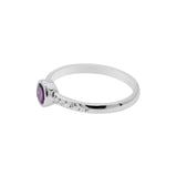 925 Sterling Silver Round Amethyst Round Cut Gemstone Texture Ring