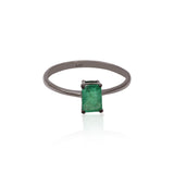 Natural Rectangle Cut Emerald Gemstone 925 Sterling Silver Black Rhodium Plated Ring