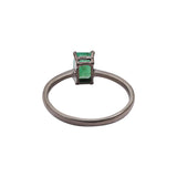 Natural Rectangle Cut Emerald Gemstone 925 Sterling Silver Black Rhodium Plated Ring