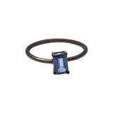 Rectangle Shaped Blue Sapphire 925 Black Rhodium Plated Ring