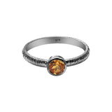 Texture Natural Citrine Gemstone 925 Sterling Silver Ring