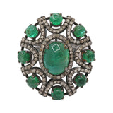 Natural Emerald Gemstone and Diamond 925 Sterling Silver Black Rhodium Ring