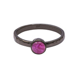 925 Sterling Silver Natural Round Cut Ruby Black Rhodium Hammered Ring