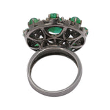 Natural Emerald Gemstone and Diamond 925 Sterling Silver Black Rhodium Ring
