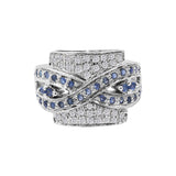 Designer Blue Sapphire Gemstone and Diamond 925 Sterling Silver Cocktail Band Ring