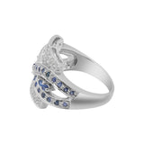 Designer Blue Sapphire Gemstone and Diamond 925 Sterling Silver Cocktail Band Ring
