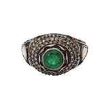 Vintage Natural Emerald Gemstone and Polki Diamond 925 Sterling Silver Gold Plated Ring