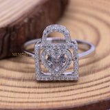 925 Sterling Silver Zircon Heart Lock Ring