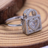 925 Sterling Silver Zircon Heart Lock Ring