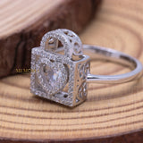 925 Sterling Silver Zircon Heart Lock Ring