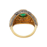 Vintage Natural Emerald Gemstone and Polki Diamond 925 Sterling Silver Gold Plated Ring