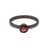 Natural Garnet Gemstone 925 Sterling Silver Black Rhodium Plated Hammered Ring