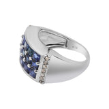 Natural Blue Sapphire Gemstone and Diamond 925 Sterling Silver Ring