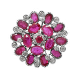 925 Sterling Silver Natural Ruby Gemstone And Beautiful Diamond Cocktail Ring