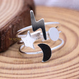 925 Sterling Silver Star Moon Ring