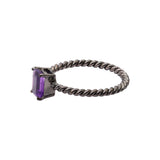 925 Sterling Silver Natural Amethyst Gemstone Black Rhodium Plated Twisted Ring