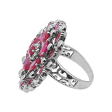 925 Sterling Silver Natural Ruby Gemstone And Beautiful Diamond Cocktail Ring