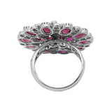 925 Sterling Silver Natural Ruby Gemstone And Beautiful Diamond Cocktail Ring